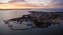 aerial image of darwin harbour with two ships