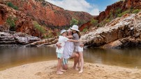 image of grandad hugging kids at Ormiston Gorge