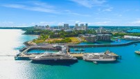 aerial image of darwin harbour with two ships