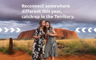 Two women reconnecting at Uluru