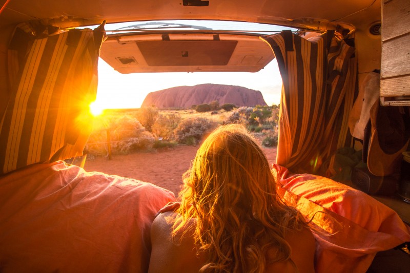 View of Uluru from the Back of a Van