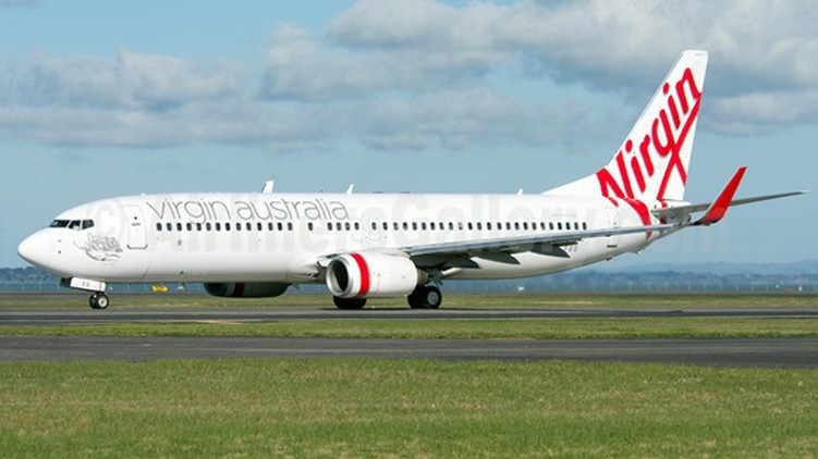 Virgin Australia aeroplane preparing for takeoff