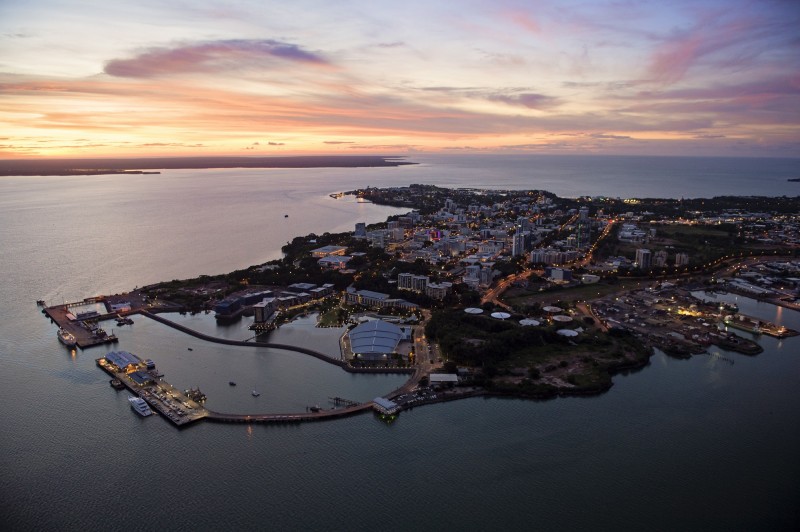 aerial image of darwin harbour with two ships