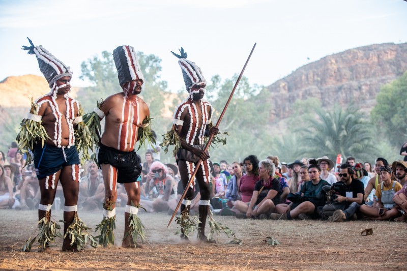 Aboriginal dancers performing a traditional ceremony at a festival in Alice Springs