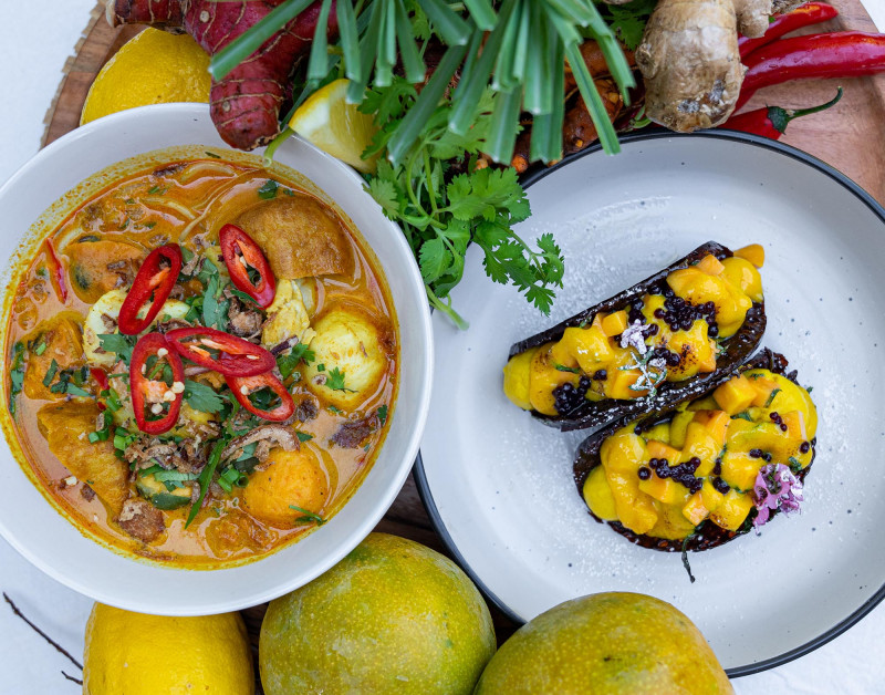 Laksa dish and ingredients
